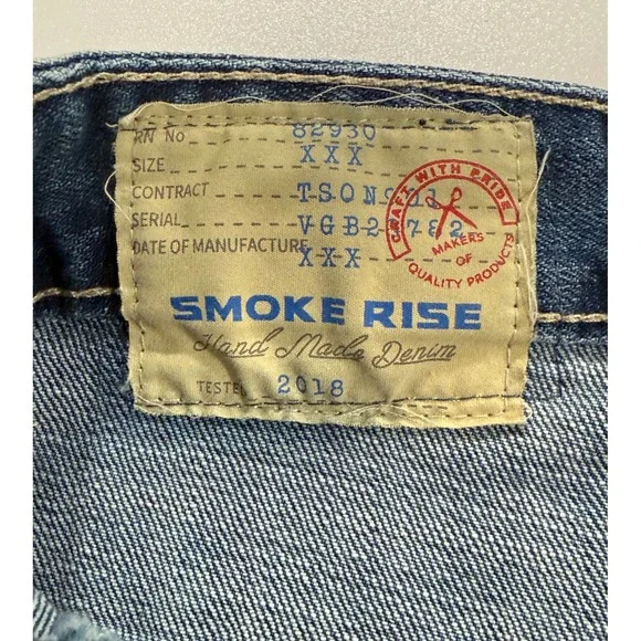 SMOKE RISE Denim Shorts Men Size 46 Distressed Neon Patch Frayed Hem 100 - Picture 2 of 12